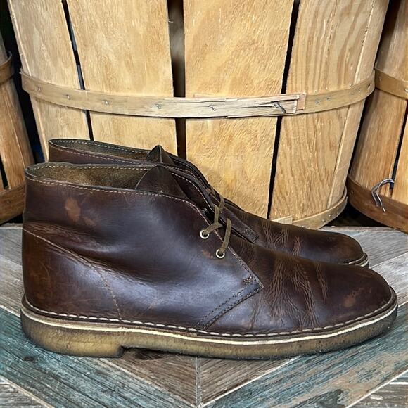 Clarks Originals Beeswax Brown Leather Crepe Sole Desert Chukka Boots Men Size 9 - Picture 1 of 11